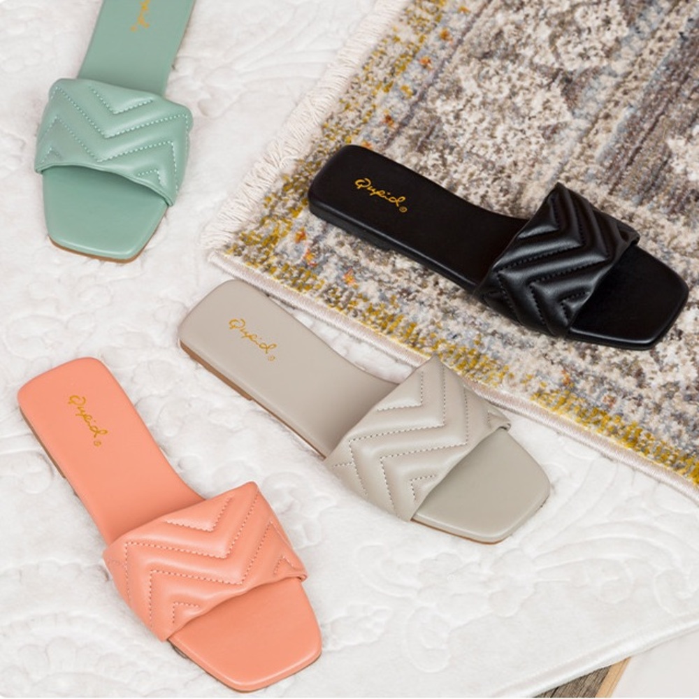 Sage green slip on sandals slides square toe - Picture 7 of 8